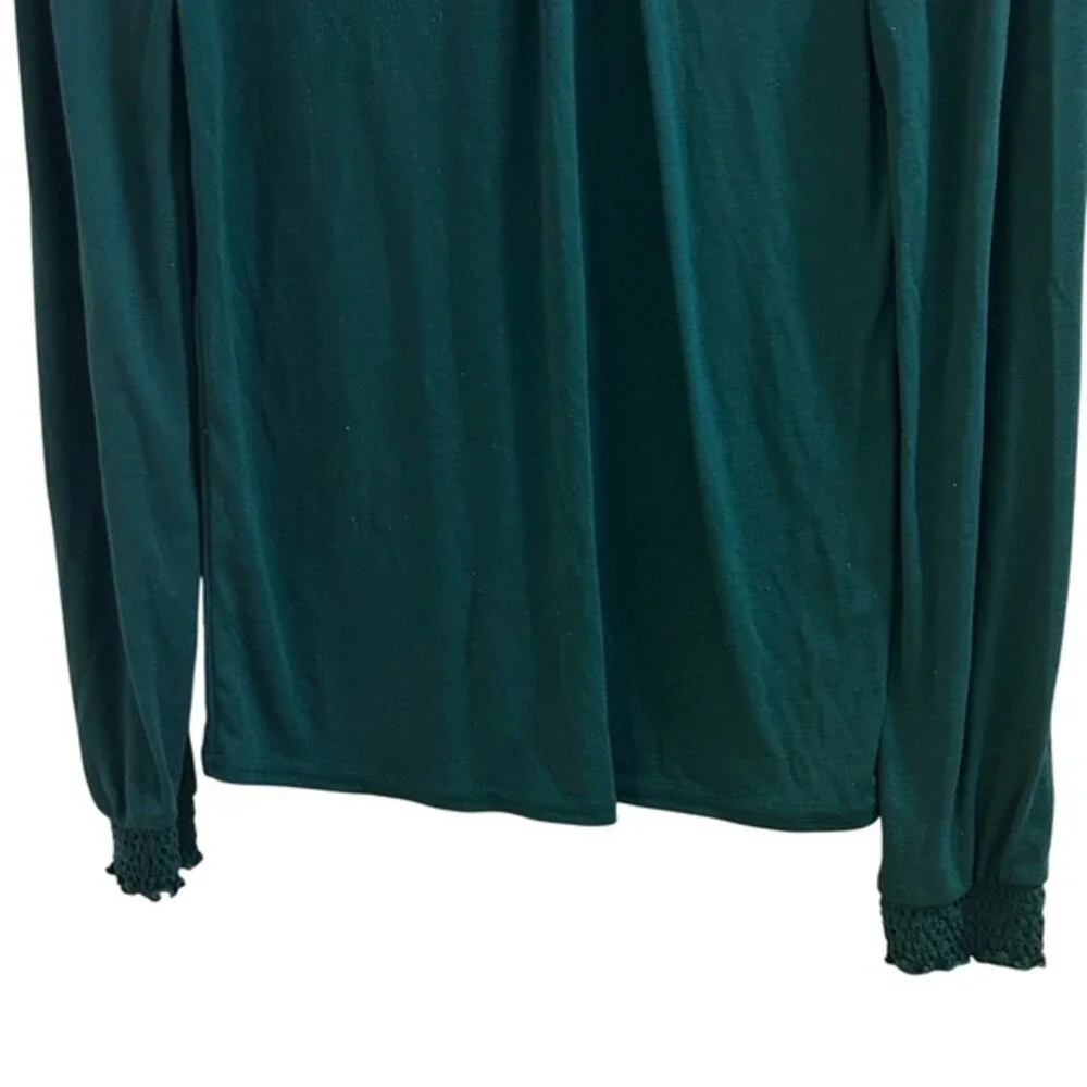 J.Crew Smocked High Neck Top XXS Green Long Sleeve Jersey Knit Victorian Blouse